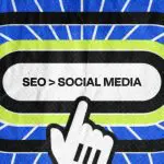 cursor clicking a textured button reading SEO > Social Media